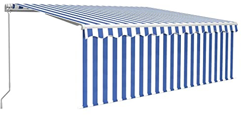 vidaXL Gelenkarmmarkise Einziehbar mit Jalousie Markise Sonnenmarkise Balkonmarkise Sonnenschutz Sichtschutz Garten Terrasse Balkon 4x3m Blau Weiß