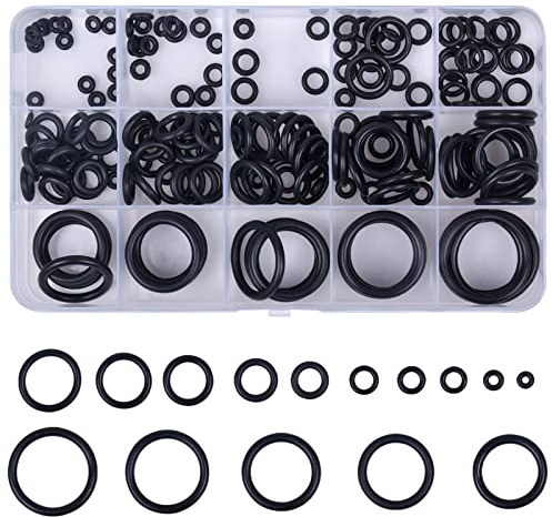 Dichtungsringe Set, 200 Stück 15 Größen O Ring Dichtungs Set Gummi Dichtungen Ringe Kit O-Ringe Sortiment, O-Ring Set für Sanitär-Unterlegscheiben und Auto-Schnellreparatur (Schwarz)