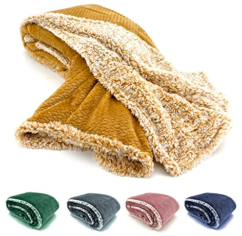 heimtexland ® Super Flauschige Sherpa Fell Kuscheldecke Samt Flanell Wohndecke Dick Warm 200x150 cm Ökotex Typ781 Gold Gelb