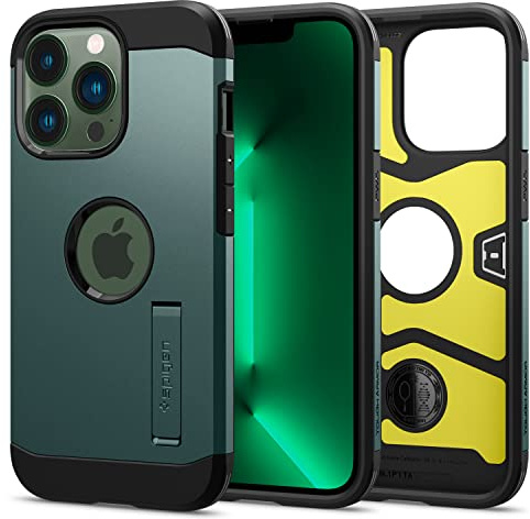 Spigen iPhone 13 Pro Hülle Tough Armor -Midnight Green | Integrierter Kickstand, Air Cushion Tech, Military-Grade Schutz