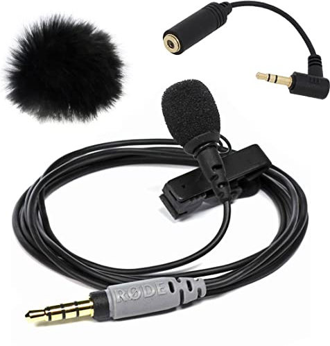 keepdrum RØDE SmartLav+ Lavalier-Mikrofon für Smartphone WS05BK Fell-Windschutz + ADP03 Kabel 3,5mm TRRS-TRS