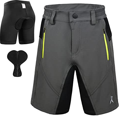 GJDAMFD Gepolsterte Kinder-Fahrradhose mit Polsterung, für Jungen, Teenager, Radfahren, Mountainbike-Shorts, Reißverschlusstaschen, Grau, Größe XL