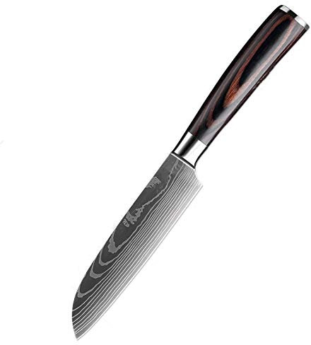 Patrón del cuchillo de cocina japonesa cocinero cuchillos de acero inoxidable cuchilla de carnicero Santoku herramienta de Damasco de la hoja Nueva (Color : 5 in Santoku knife)
