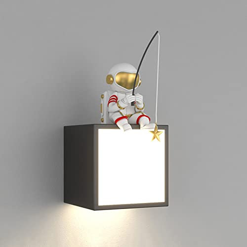 Jadssox Kinderzimmer LED Wandleuchte Quadratische Wandleuchte Lampe, Cartoon Kopfteil Leuchte Harz Astronaut Jungen Mädchen Nachttischlampen Für Kinderzimmer Innenwand Waschlichter