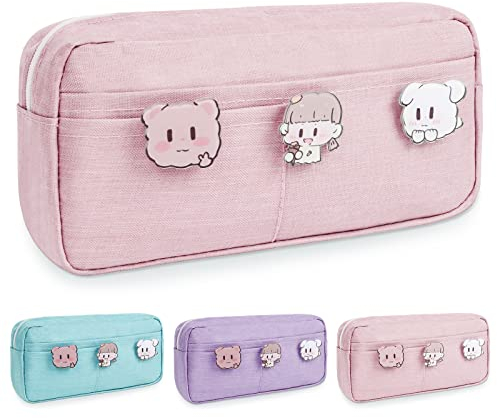 Vicloon Federmäppchen Mädchen Mäppchen Große Kapazität Pencil Case mit 2 Fächern Federtaschen, Schlampermäppchen mit 3 Abzeichen, Etui Stifte für Mädchen Studentin Stiftetasche für Mädchen Geschenk