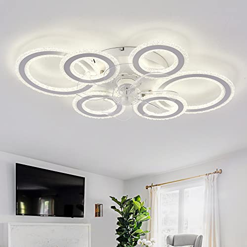 YUNZI Ventilador De Techo con Luz Y Mando A Distancia, 76CM Ventiladores De Techo, con Luz LED para Salón, Regulable, 6 Velocidades De Viento, 6 Luces, Reversible DC Lampara Ventilador Techo-White