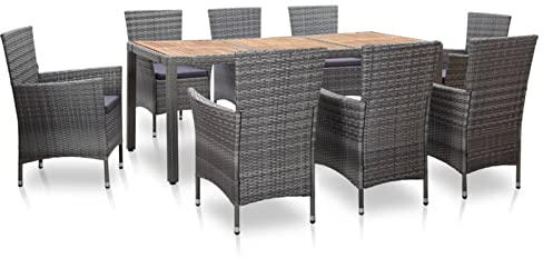 Festnight Sitzgruppe Garten Essgruppe 8 Personen,Rattan Gartenmöbel Set 8 Stühle mit Tisch Gartengarnitur Esstisch Polyrattan Gartentisch mit Stühlen Set Grau (190 cm Tischlänge)