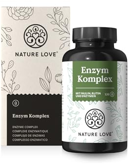 NATURE LOVE® Enzym Komplex - 120 Kapseln - inkl. Lipase & α-Amylase | mit Bromelain, Rutin, Cellulase und Inulin - Verdauungsenzyme (Digestive Enzyme) im 4 Monatsvorrat - vegan, laborgeprüft