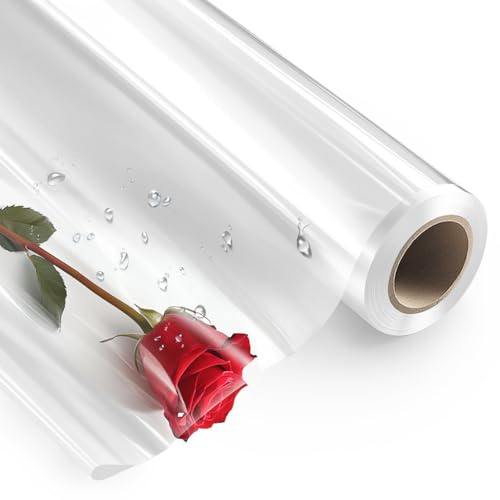 PerkHomy - Rollo de celofán transparente de 16 pulgadas x 100 pies, 3 milímetros de grosor, celofán para cestas de regalo, golosinas, manualidades, ramo de flores de plástico (transparente, 100 pies
