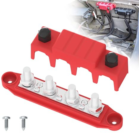 UCkasayfy Bus Bar 250A 12V Stromverteilungsblock mit 3/8 (M10) 4-Posts Klemmenblock mit Abdeckung für Automotive, Marine, Batteriesystem (Rot)