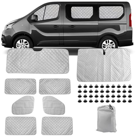 8PCS Sonnenschutz Auto Frontscheibe Ersatz für Renault Trafic 2001-2014 LWB | Thermomatte Verdunkelung Windschutzscheiben Schutz Set, Internes Thermisches Jalousie Fenster Set Aufbewahrungsbeutel