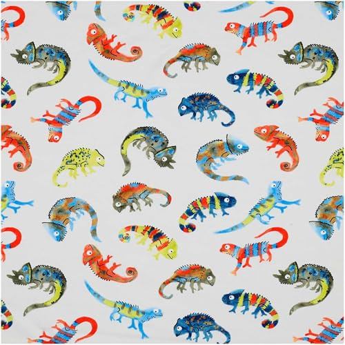Jersey Kinderstoff Chamäleon ab 0,5x1,5m Baumwoll-Stoff Meterware Kindermotiv Oeko-Tex