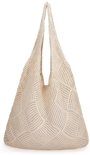 Sommer Strandtasche Damen Umhängetasche Häkeltaschen, Vintage Mesh Strohtasche Damen Stroh Schultertasche Handtasche, Boho Gehäkelte Tragetasche Für Reisen Einkaufen Und Urlaub (Beige)