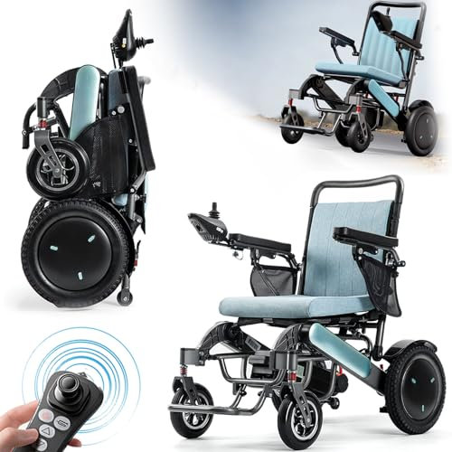 GHBXJX 25km Luxus Elektro Rollstuhl Faltbar Leicht Elektrorollstuhl, Unterstützung 200 KG gepolstert, Rollstuhl Elektrisch Tragbarer für Erwachsene und Senioren, All Terrain -Rollstühle (blau)