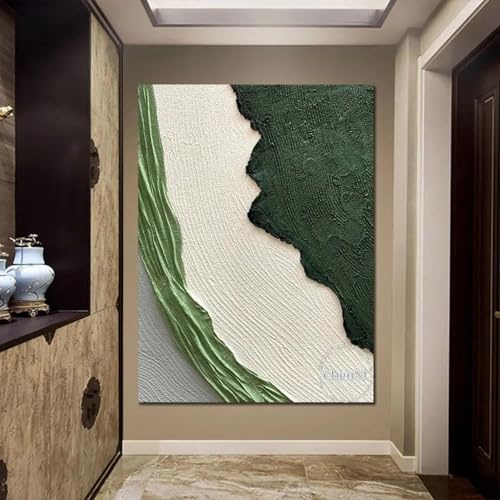 Pintura al óleo verde abstracta texturizada sobre lienzo carteles arte de pared verde moderno arte de lienzo contemporáneo grande decoración de la pared del hogar 50x70cm (20x28in) sin marco