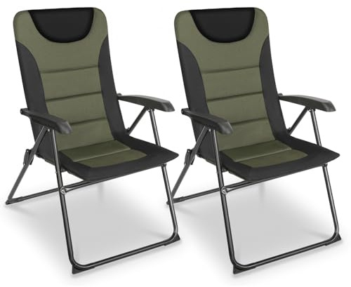 Homecall Anglerstuhl bis 150kg,Campingstuhl Klappstuhl (Grün - 2 Stück) | Hochlehner - Faltbar Balkonstuhl Gartensessel Outdoor Schnelltrocknen 5-Fach Verstellbare Rückenlehne mit Armlehne