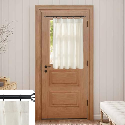 Front Door Curtain for Glass Window 40 Inch Length,Small Pre French Pinch Pleated Linen Sheer Short Curtains for Bedroom,30x40 Long