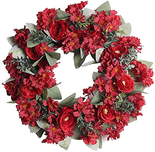 CAFIEDR Weihnachtskränze, künstlicher Kranz, dekorative Simulation, künstliche Kränze, Pfingstrosenblumen aus Seide, runde Herz-Simulationsgirlande für die Dekoration v