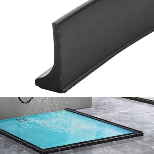 Schwallschutzleiste Dusche Selbstklebend, Duschdichtung Schwallschutz, Duschwasserstop für rahmenlose Duschtür, TPE Duschschwelle Wassersperre Dusch Boden für Bad und Küche (Schwarz, 2M)