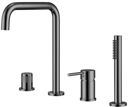 XJTNLB 4-Loch Wannenrandarmatur Badewannenarmatur Grau Wasserhahn Badewanne mit Dusche Einhebelmischer Dusche mit Handbrause-B