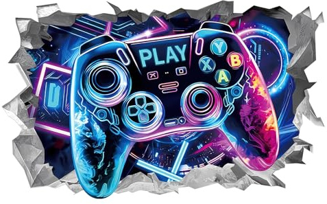 HENGBIRD 3D Wandaufkleber, Wandtattoo Kinderzimmer Junge, Gamepad Graffiti Controller Poster Wandabziehbilder, Selbstklebend Wasserdicht Wanddekoration für Schlafzimmer Spielzimmer (60x40CM)