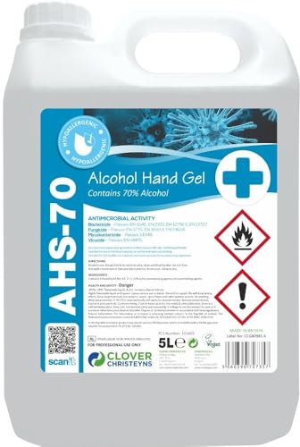 AHS-70 Hand Sanitiser Gel, 70% Alcohol, 5L, Professional Use, Hypoallergenic, Christeyns Clover (5 Ltr)