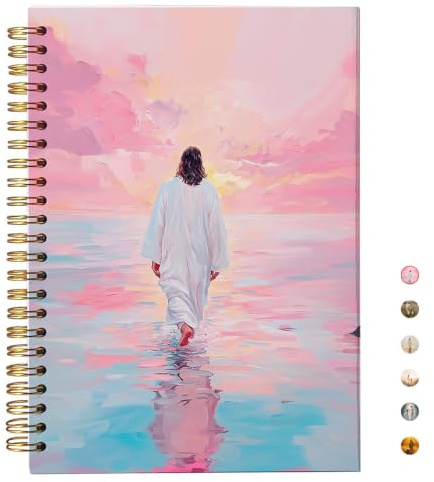 bitCNY Kristen Jesus spiral anteckningsbok, Jesus Walking on the Water Pink Bibeljournal, kristna gåvor för kvinnor, bibeljournalföring anteckningsböcker för anteckningar, 14 x 20 cm