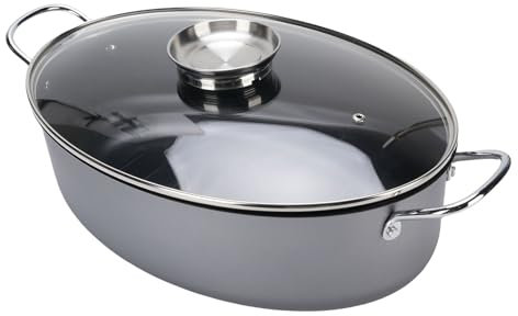 Juego de Vaporizador de Pescado de Acero Al Carbono, Olla de Olla de Ovalada Grande con Tapa, Utensilios de Cocina de Vaporizador de Múltiple para Cocción de Pollo con Sopa de