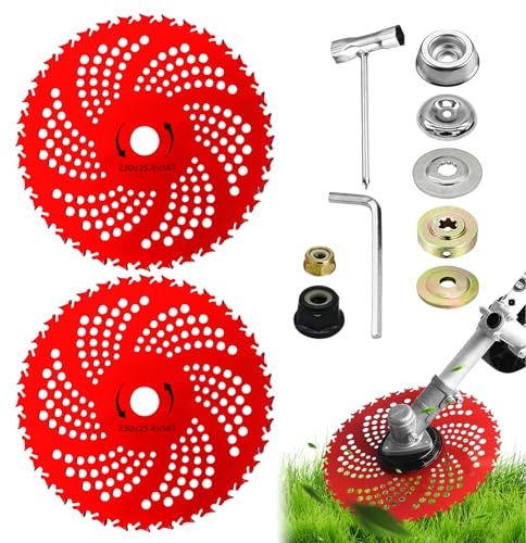 Vegena Lot de 2 lames de débroussailleuse de 22,9 cm x 36 dents en carbure de tungstène avec kit adaptateur universel, lames pour débroussailleuse, débroussailleuse, désherbeur