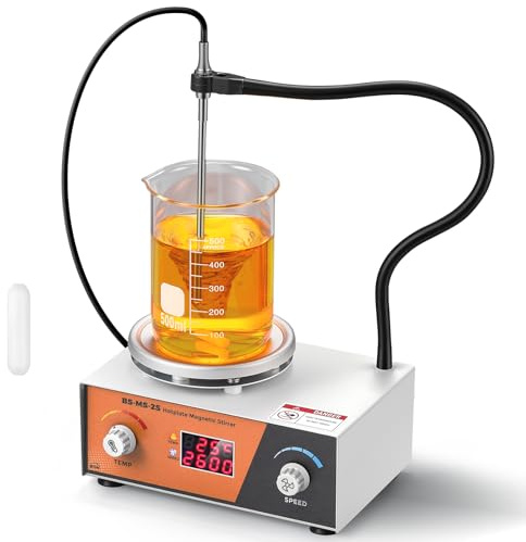 Bonviosin Agitateur magnétique plaque chauffante 2L, affichage numérique, 700-2600rpm 100℃ 180W avec capteur pliable tige de support, 120 * 120mm Agitateur magnétique mélangeur (EU) | Plateau De 120 Mm, Moteur Sans Balais, Affichage Led, Silencieux, 1 Agitateur Inclus, Pour Laboratoire, École, Cosmétique