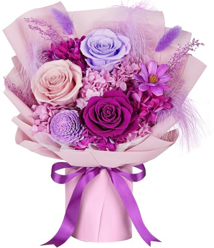 Flores Preservadas a Domicilio - 3 Rosas Eternas Reales en Caja de Regalo, Ramo de Flores Eternas Moradas de Larga Duración, Regalos de Cumpleaños para Mujer, Mamá, Esposa, Ella