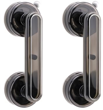 Huakaile Saugnapfgriff für Glasschiebetür, lochfrei, wasserdicht, Saugnapf-Haltegriffe für Dusche, strapazierfähig, Fenster, Küche, Schublade, Badezimmer, transparent, Grau, 2 Stück