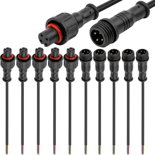 RUNCCI-YUN 5 Paia 4 pin connettore impermeabile maschio femmina IP67 4pin Connettore Fili Elettrici Impermeabile,per Cavo da Prolunga 24AWG 20cm M12,per auto, luci di striscia LED