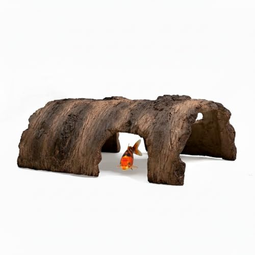 Asunrise Faux Log Fish Cave for Ponds - All-Weather Aquarium Hideout & Koi Pond Decor with Predator Protection, Durable Shelter for Outdoor Ponds, Fish Tanks and Terrariums, 19''.