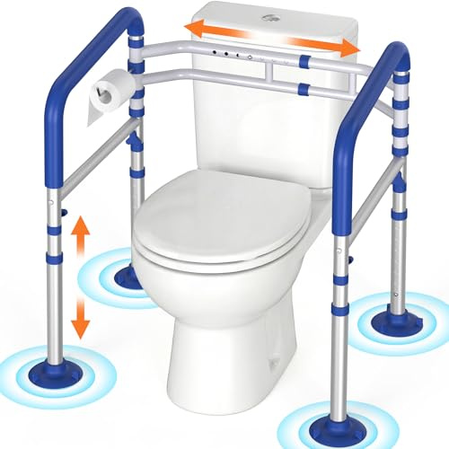 Luckfaith LTR01 Bedside Table with Toilet Rim, Height-adjustable, Portable Toilet Chair for Adults and Seniors – Blue