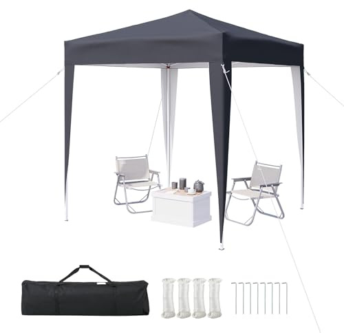 Aoxun Pop Up Pavillon 2x2m Wasserdicht, Metallrahmen-Schutzzelt, Höhe Verstellbar, Faltpavillon 2x2 mit Tragetasche für Camping Party, Grau