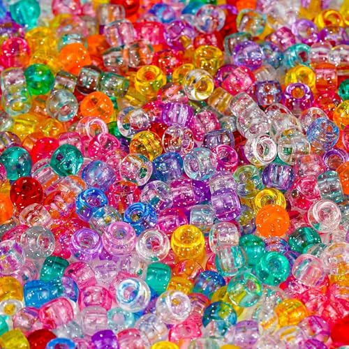UCLEVER 1000 Stück Glitzer Bunte Pony Perlen mit Zum Auffädeln Große Loch 6x9mm Kandi Beads Bastelperlen für Armbänder Halsketten Schlüsselanhänger Schmuckherstellung Basteln (Glitzern)