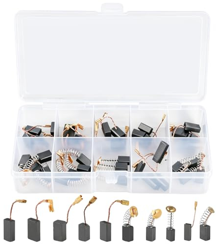 40Pcs Escobillas de Carbón para Motor Eléctrico, 10 Tamaños Reemplazo de Cepillos de Carbono para Herramientas Eléctricas Repuesto Compatible con Taladro, Amoladora Angular y Sierra Circular