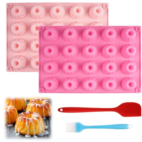 2 Pièces Mini Gugelhupfform en Silicone, Moule a Baba au Rhum, Moule Savarin, Moule à Muffins en Silicone pour Muffins, pour Muffins, Brownies, Cupcakes, Pudding, 29x19.5x2.2cm