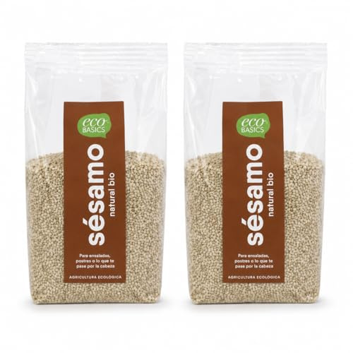 Pack 2 Sésamo Natural EcoBasics Bio 500 g, Semillas de Sésamo Ecológicas, Ingrediente Vegetal para Panes, Ensaladas, Yogures, Bowls y Repostería, Total 1 kg