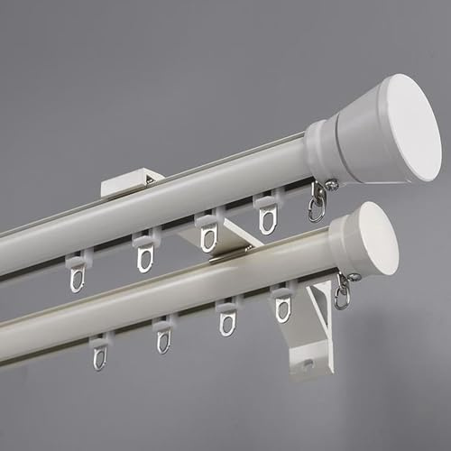 Dubbel gardinstång av aluminium 100–800 cm vit med dekorativa ändstycken och fästen – perfekt för vardagsrum och sovrumsfönster 2,5 m (8,2 fot) längd