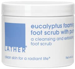 LATHER Foot Scrub with Pumice Stone - Gentle Exfoliating Foaming Foot Scrub for Skin - Cracked Heel Repair for Smooth, Soft Feet - Pedicure Foot Spa | 4 Oz