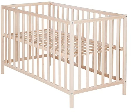 roba Spjälsäng Cosi 60 x 120 cm - Spjälsäng av massivt bokträ - Barnsäng med 3 höjdjusteringar - Trä natur