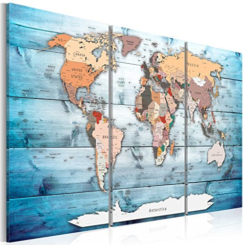 B&D XXL - Tableau en Liège Monde 120x80 cm - Tableau d'Affichage Mappemonde Cadre en Bois Grande Décoration Murale pour Bureau Maison - Carte de voyage style vintage k-C-0035-p-h