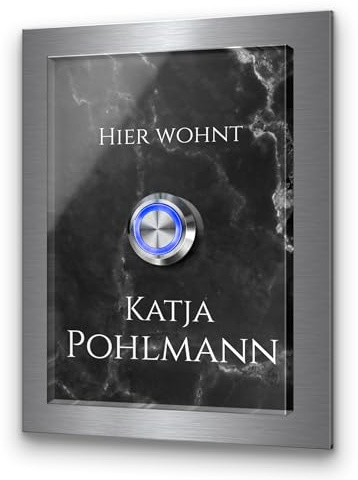 Premium Designer Türklingel mit Namen - Wunschtext | LED-Klingelknopf 9x12 cm | Modell: Herrmann- beschriftete Klingel aus Hochglanz Acrylglas und Edelstahl Klingelschild Taster beleuchtet