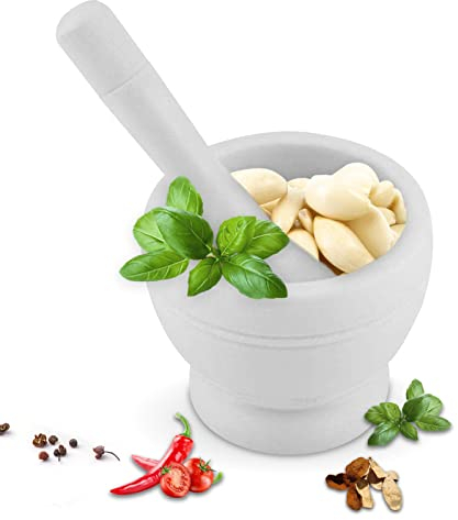 Mörser mit Stößel, Kitchen Mörser mit Stößel, Gewürzmörser, Zerkleinerer zum Mahlen von Gewürzen, Mörser- und Stößelset für die Wohnküche(Weiß)