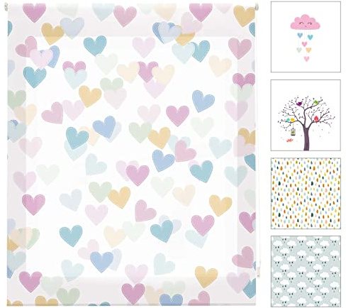 Blindecor Digital Infantil | Estor Enrollable Translúcido con Estampado Impresión Digital | Modelo Hearts | 150 x 180 cm (ancho por alto) Tamaño de la Tela 147 x 175 cm | Estores para Ventanas