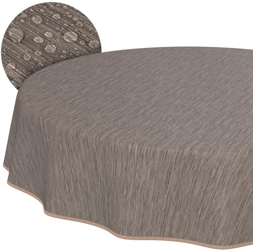 Tischdecke abwaschbar Wachstuch Wachstuchtischdecke Gartentischdecke Leinen-Optik Pflegeleicht Wasserabweisend 140cm (Rund) Braun mit Saum