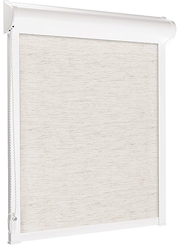 schattenfreu.de Thermo-Rollo mit Kassette nach Maß | Zum Anschrauben am Fensterrahmen, an der Wand | Optional zum Ankleben | Verdunkelnd | Für Fenster und Türen | Weiß Naturoptik, Silberne Rückseite