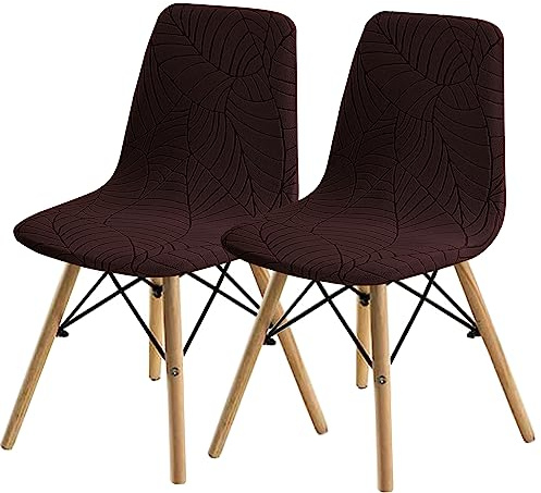 SHENGYIJING Esszimmerstühle Abdeckungen 2/4/6 Stück,Stil Shell Esszimmerstuhl Mid Century Modern Stuhl Sipcover,Gepolsterte Dining Accent Side Stuhlhussen (Braun1,2 Pieces)